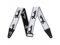 Fender WeighLess Guitar Strap 2inch Running Logo White/Black Fender WeighLess Guitar Strap 2inch Running Logo White/Black